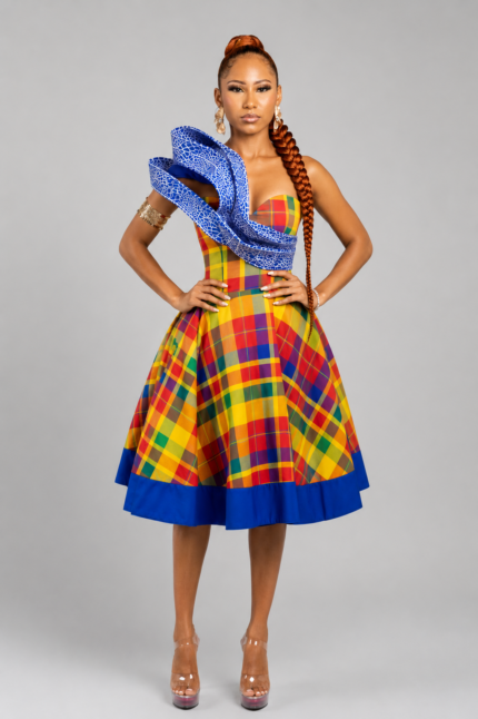 Fit and Flair Blue Madras Floating Goddess