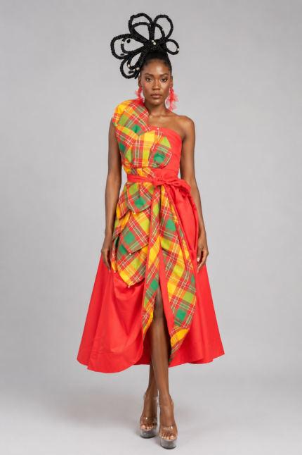 Red and Madras Petal design silhouette