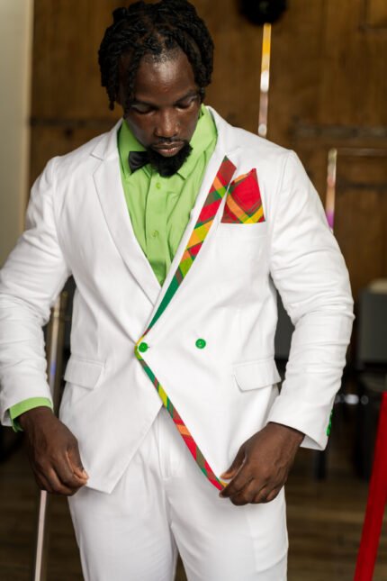White men’s jacket and pants with Creole accents