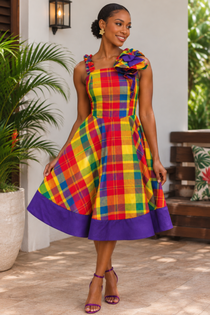 Fit and Flair Purple Madras Dress